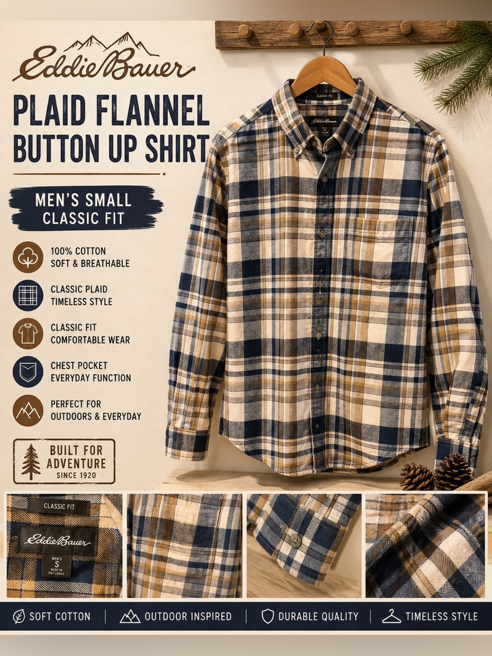 Eddie Bauer Plaid Flannel Button Up Shirt Men’s Small